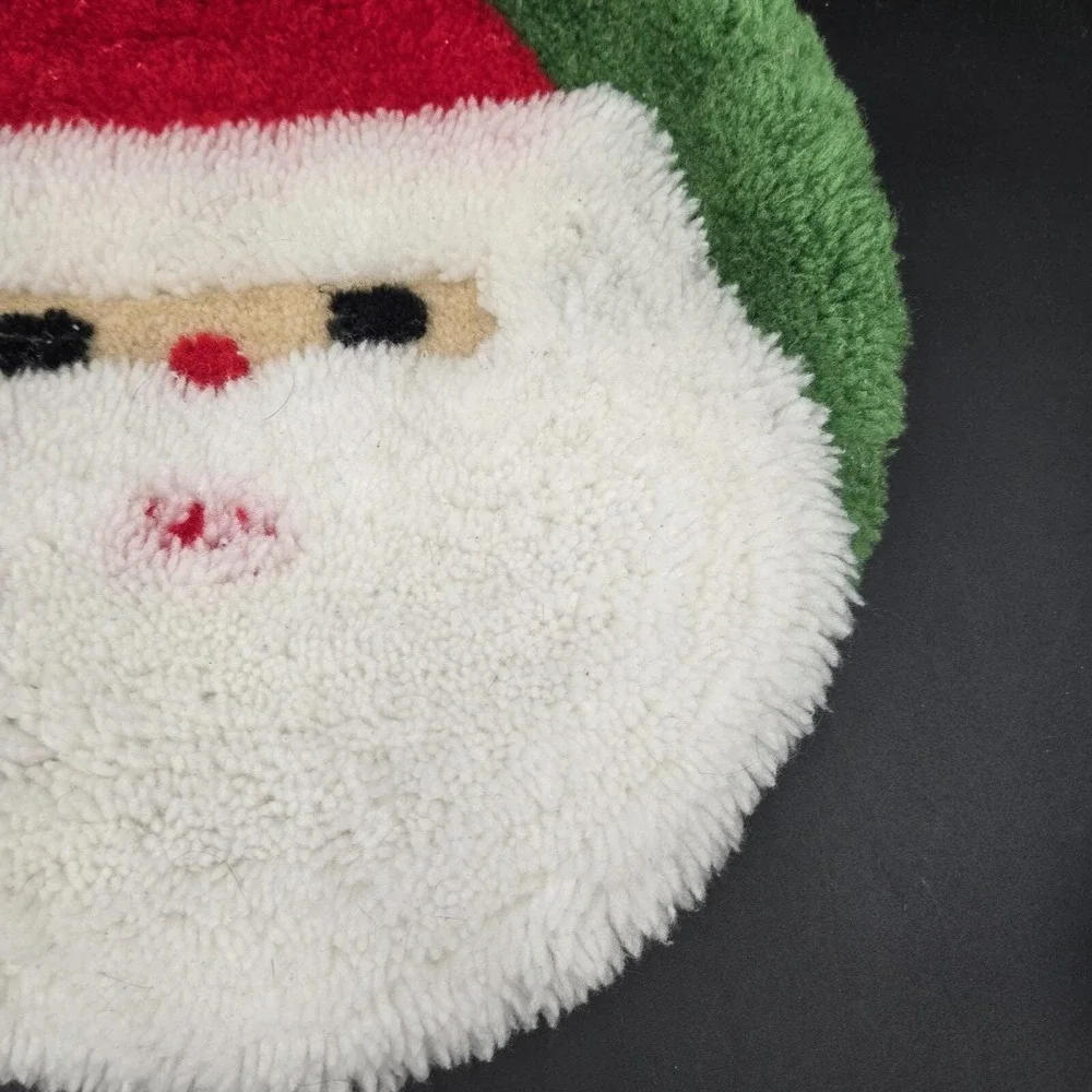Vintage Handmade Latch Hook Santa Claus Toilet‎ Lid Cover Christmas Decor Green